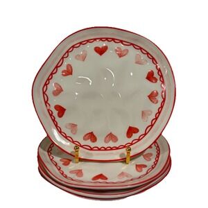 4 Grace Teaware Pink & White Valentine's Day Heart 8" Salad Plates Porcelain New